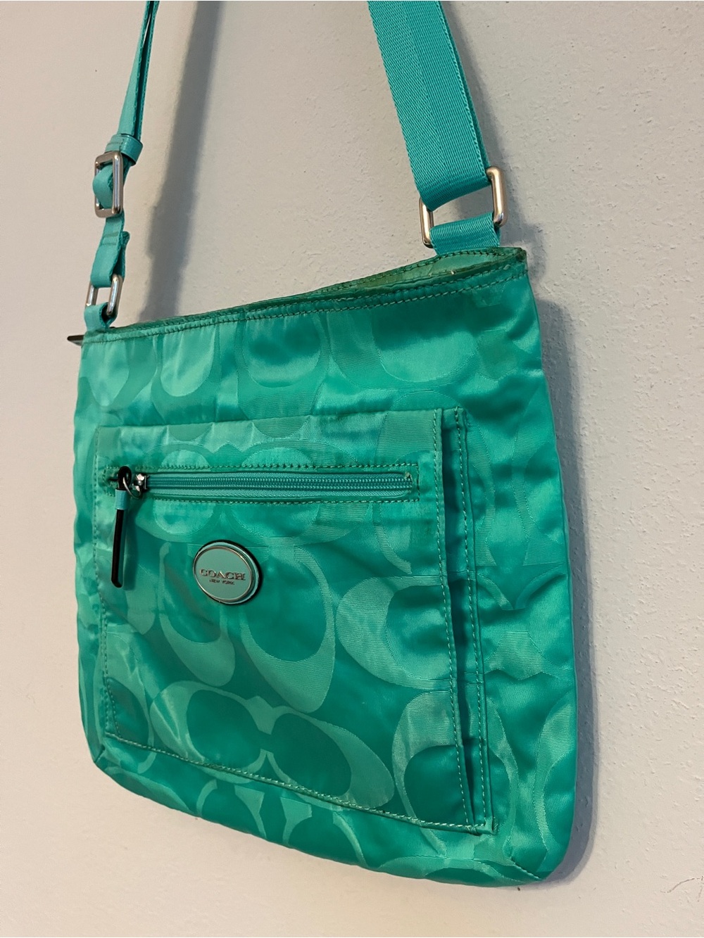 Coach Teal Jacquard Crossbody Bag